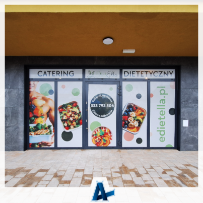 Oklejenie witryny nowego lokalu Cateringu Dietetycznego Dietella