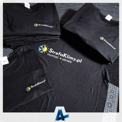 Realizacja nadruku DTF na koszulkach dla Strefy Klimy