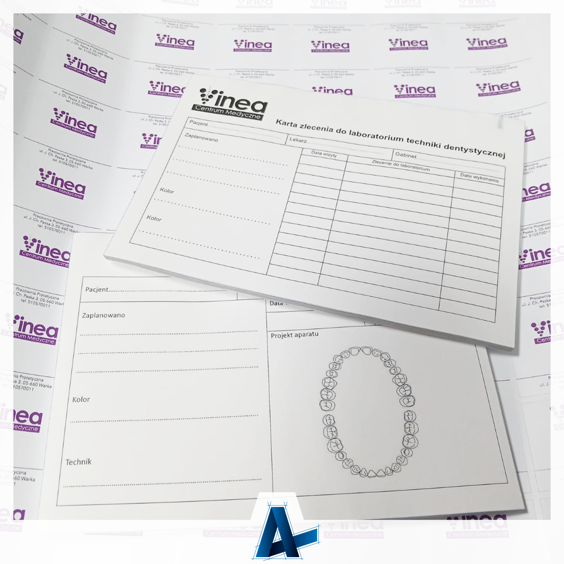 Bloczki samokopiujące i naklejki dla Centrum Medycznego Vinea